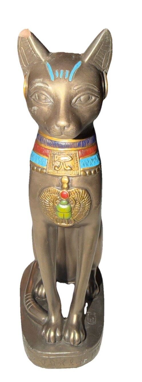 Vtg 2000 Egyptian Bastet Veronese Signed Bronze Spinx Statue Figurine